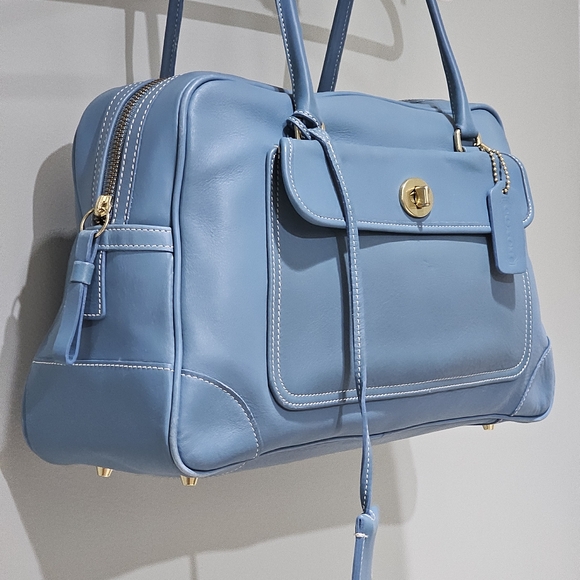 Vintage Coach Penelope Sachel / Travel Bag Purse # 9766 (Turquoise Blue) - Picture 4 of 16